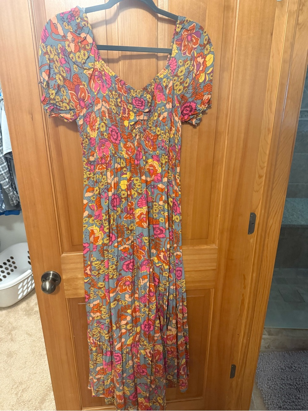 Floral Maxi Dress with Pink & Orange Bloom